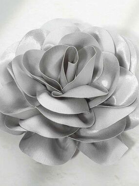 Silver Oversized Fabric Camellia Flower Brooch Pin Hairpin 3D Womens Statement
